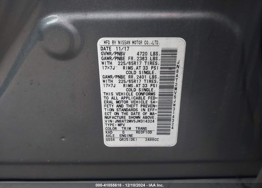 2018 NISSAN ROGUE S VIN: JN8AT2MV5JW314324