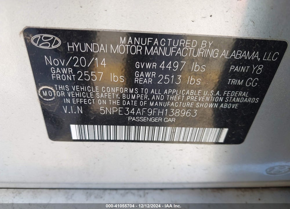 2015 HYUNDAI SONATA SPORT VIN: 5NPE34AF9FH138963