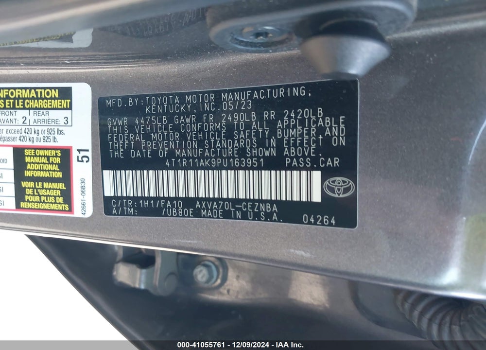 2023 TOYOTA CAMRY VIN: 4L1R11AK9PU163951