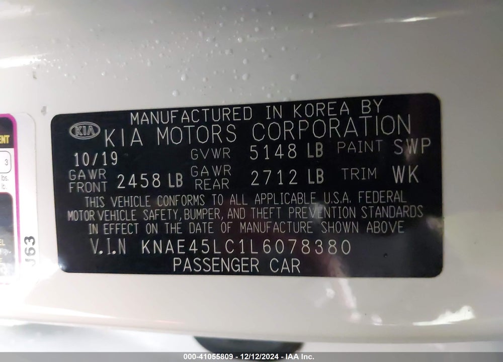 2020 KIA STINGER GT1 VIN: KNAE45LC1L6078380