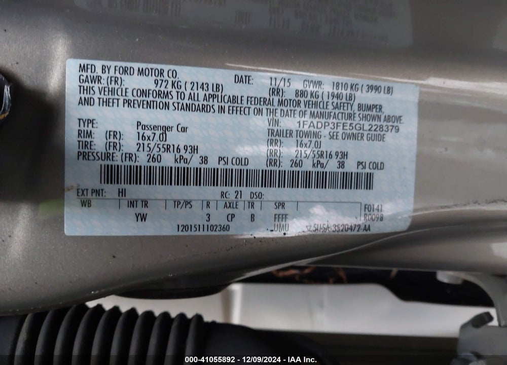 2016 FORD FOCUS SE VIN: 1FADP3FE5GL228379