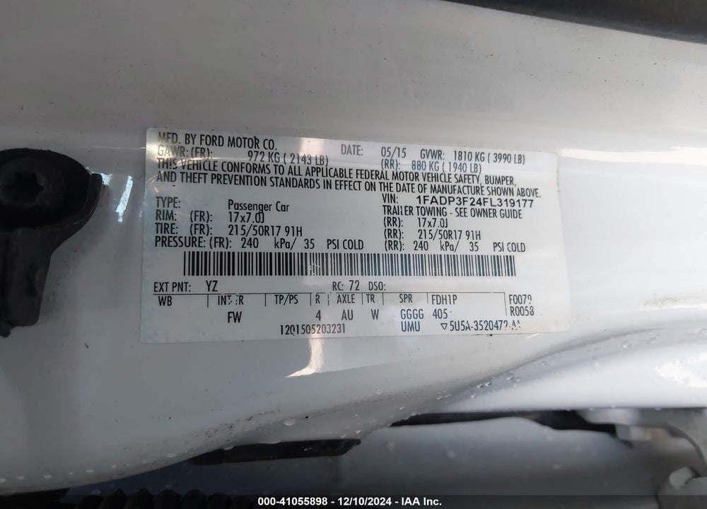 2015 FORD FOCUS SE VIN: 1FADP3F24FL319177