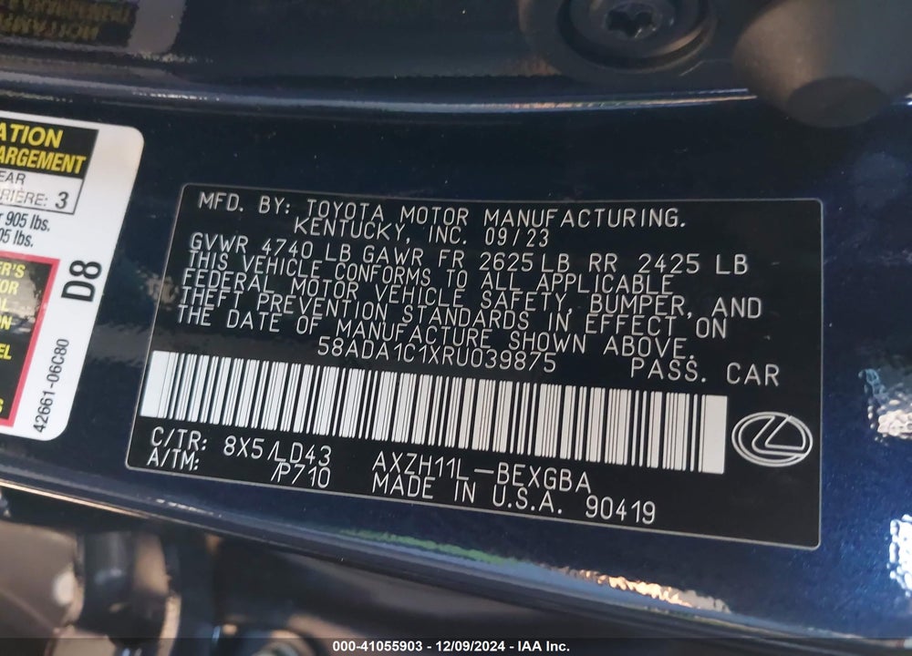 2024 LEXUS ES 300H VIN: 58ADA1C1XRU039875