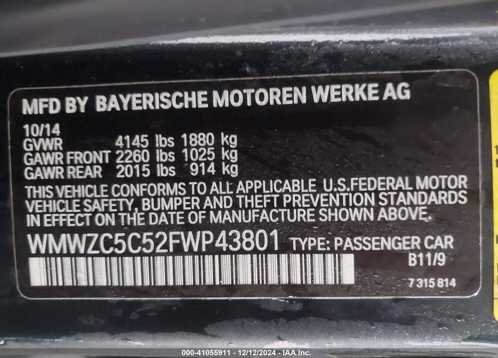 2015 MINI COUNTRYMAN COOPER S VIN: WMWZC5C52FWP43801