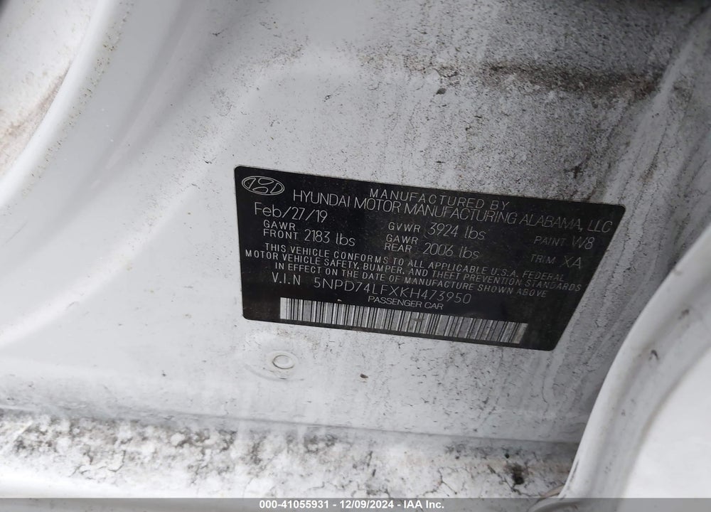 2019 HYUNDAI ELANTRA SE VIN: 5NPD74LFXKH473950