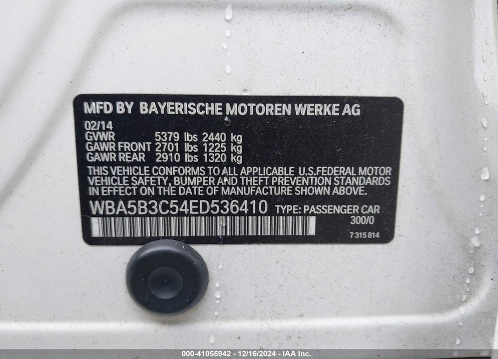 2014 BMW 535I XDRIVE VIN: WBA5B3C54ED536410