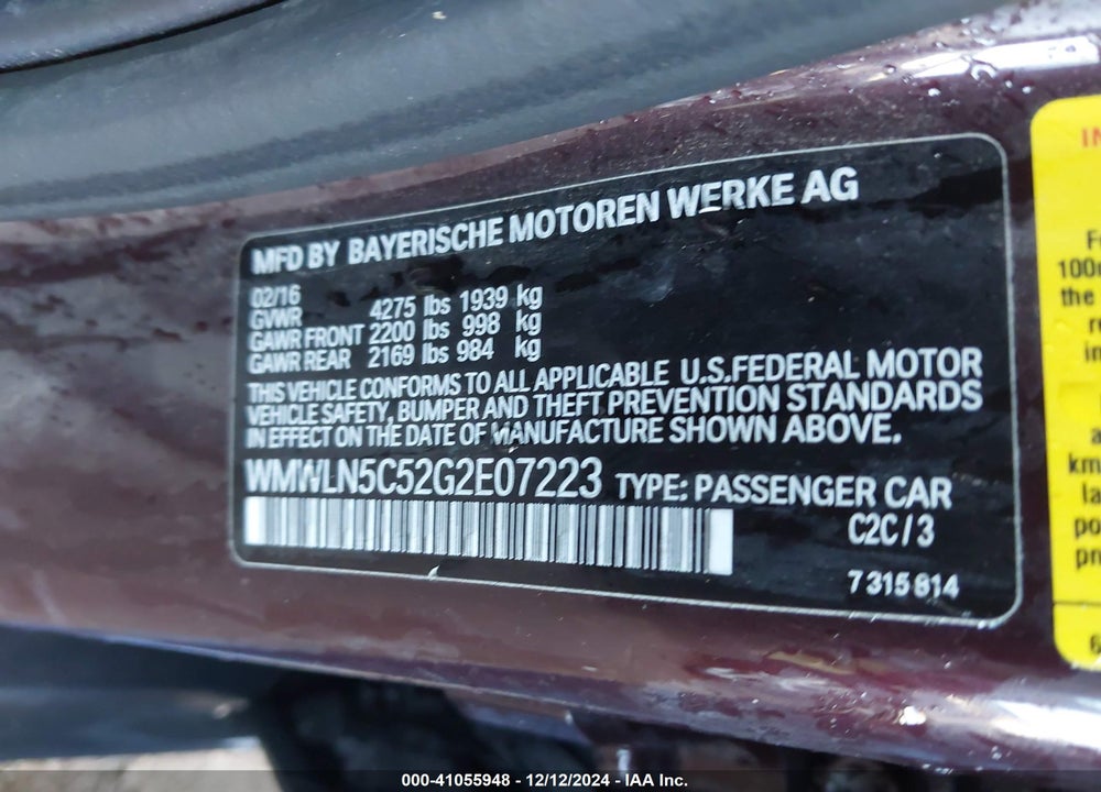 2016 MINI CLUBMAN VIN: WMWLN5C52G2E07223
