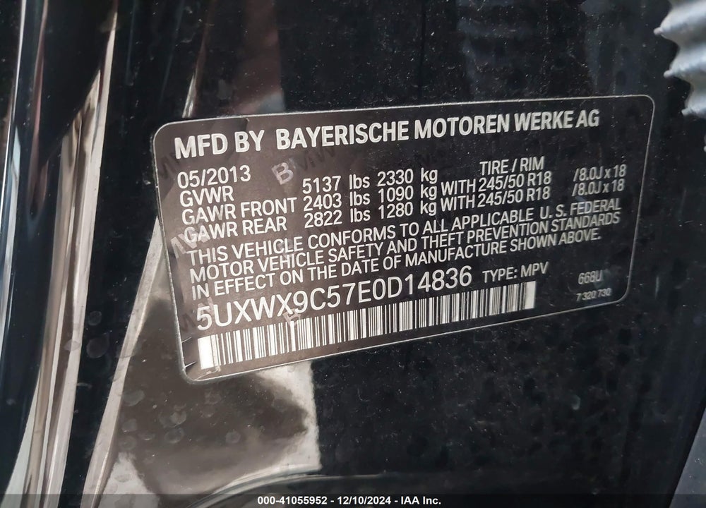 2014 BMW X3 XDRIVE28I VIN: 5UXWX9C57E0D14836