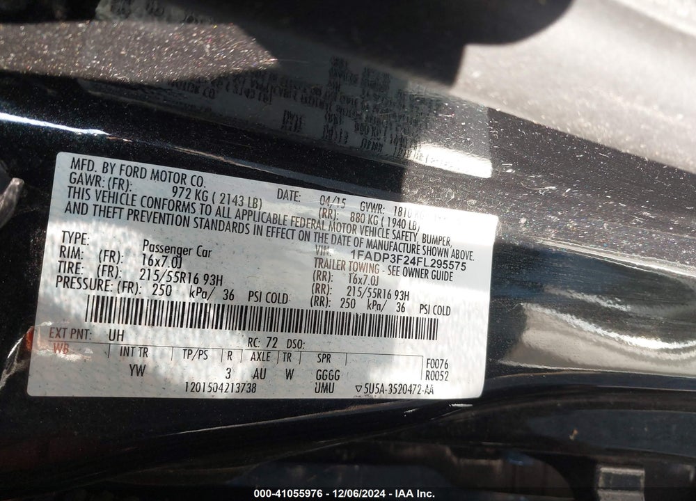2015 FORD FOCUS SE VIN: 1FADP3F24FL295575