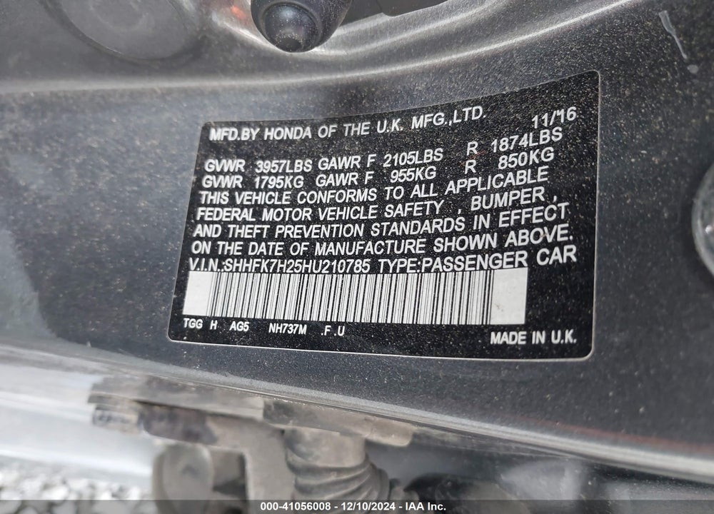 2017 HONDA CIVIC LX VIN: SHHFK7H25HU210785