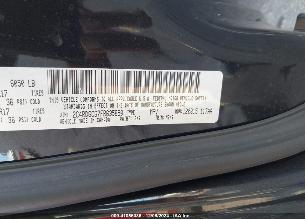 2015 DODGE GRAND CARAVAN SXT VIN: 2C4RDGCG7FR635650