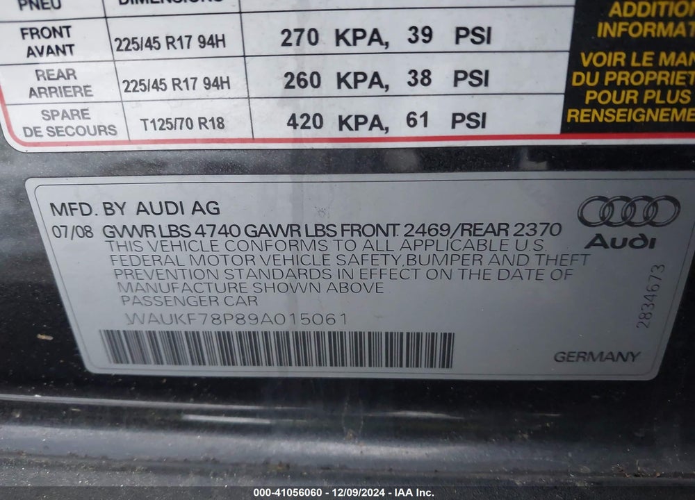 2009 AUDI A3 2.0T VIN: WAUKF78P89A015061
