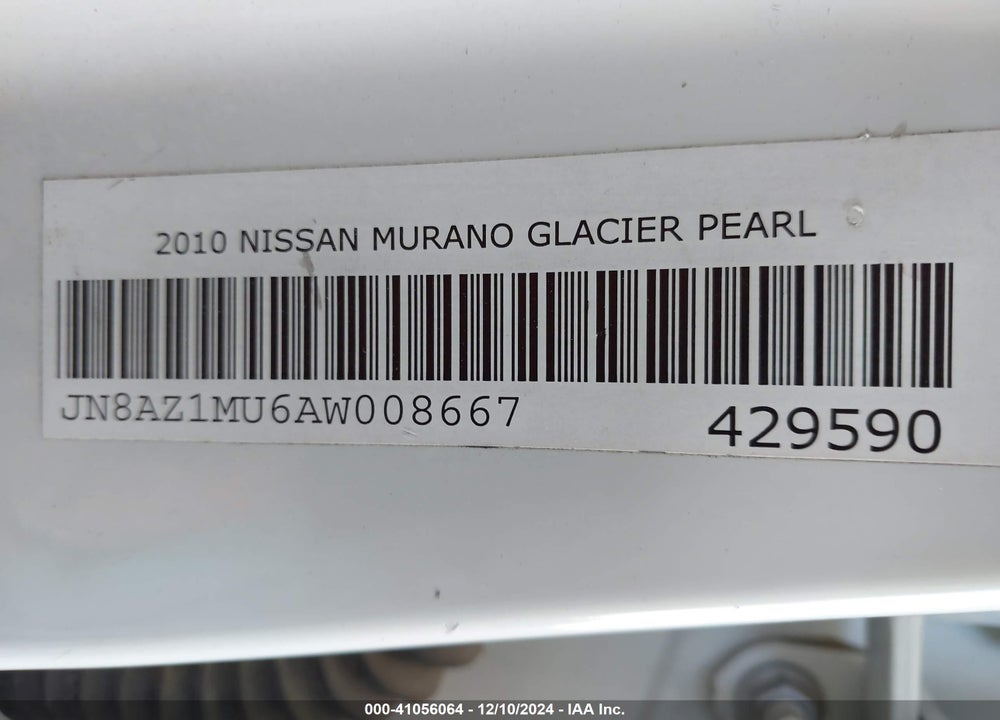 2010 NISSAN MURANO SL VIN: JN8AZ1MU6AW008667