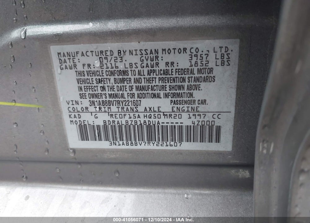 2024 NISSAN SENTRA S XTRONIC CVT VIN: 3N1AB8BV7RY221607