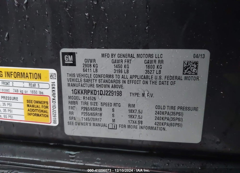 2013 GMC ACADIA SLE VIN: 1GKKRPKD1DJ229198