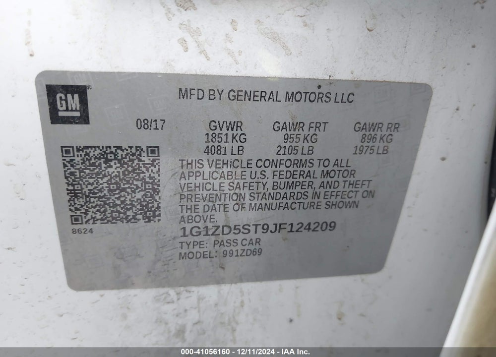 2018 CHEVROLET MALIBU LT VIN: 1G1ZD5ST9JF124209
