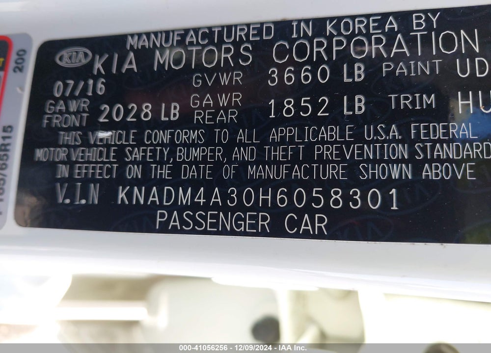 2017 KIA RIO LX VIN: KNADM4A30H6058301