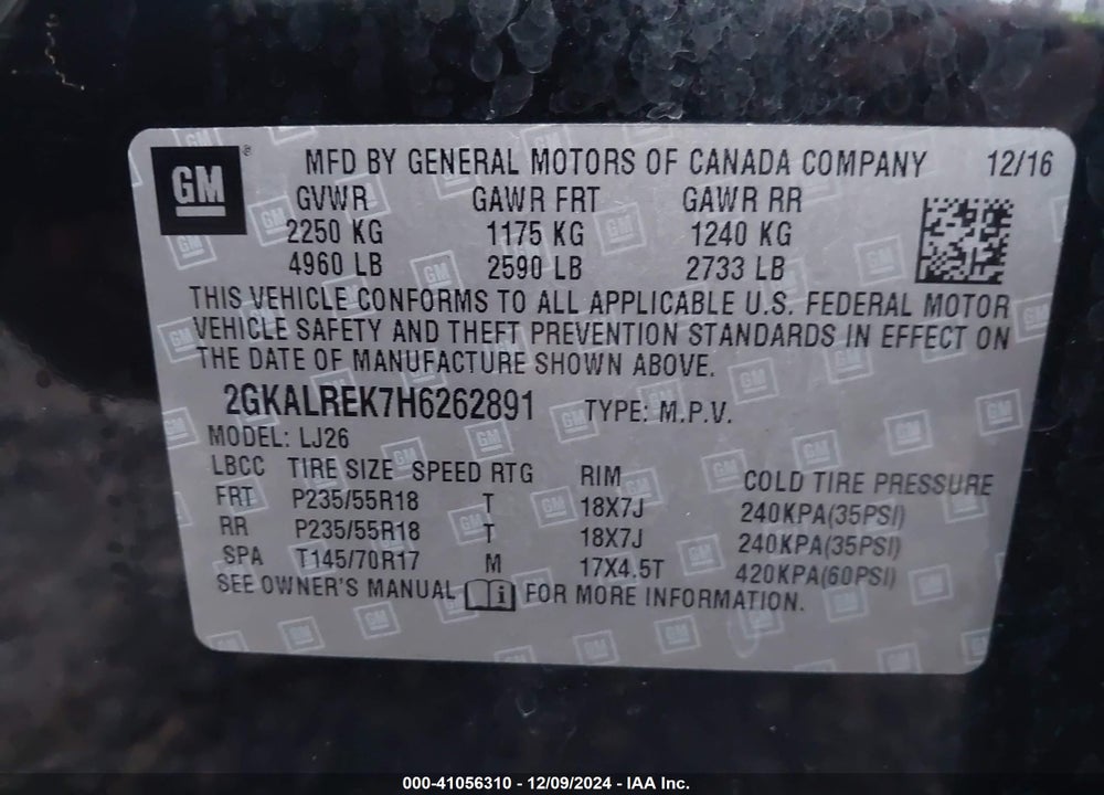 2017 GMC TERRAIN DENALI VIN: 2GKALREK7H6262891