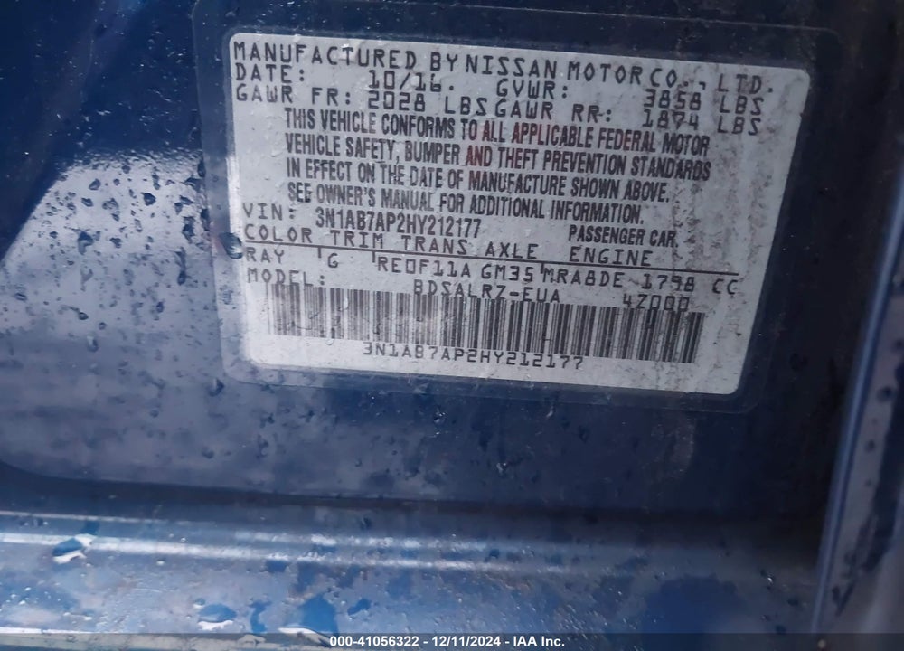 2017 NISSAN SENTRA SR VIN: 3N1AB7AP2HY212177