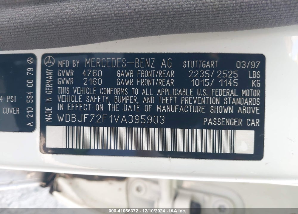 1997 MERCEDES-BENZ E 420 VIN: WDBJF72F1VA395903