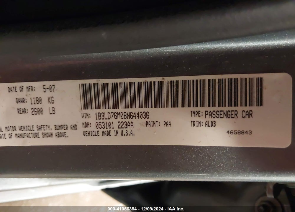 2008 DODGE AVENGER R/T VIN: 1B3LD76M08N644036