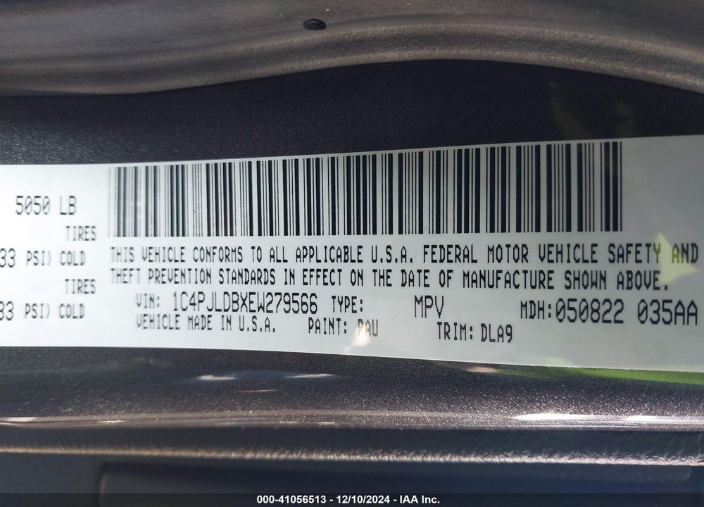 2014 JEEP CHEROKEE LIMITED VIN: 1C4PJLDBXEW279566