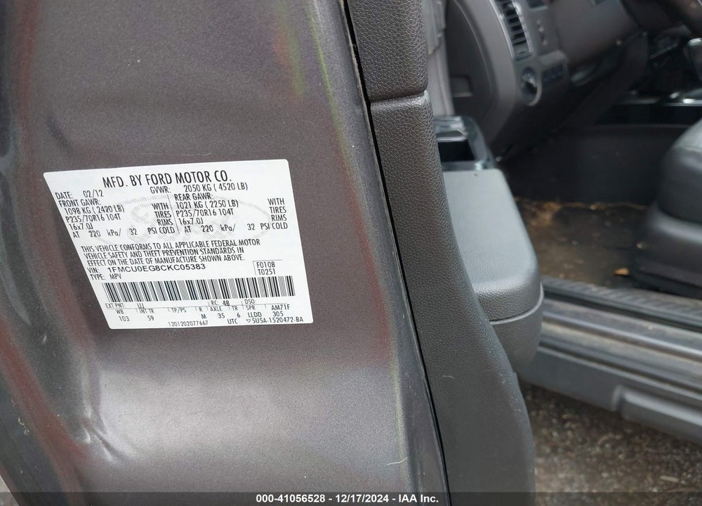 2012 FORD ESCAPE LIMITED VIN: 1FMCU0EG8CKC05383