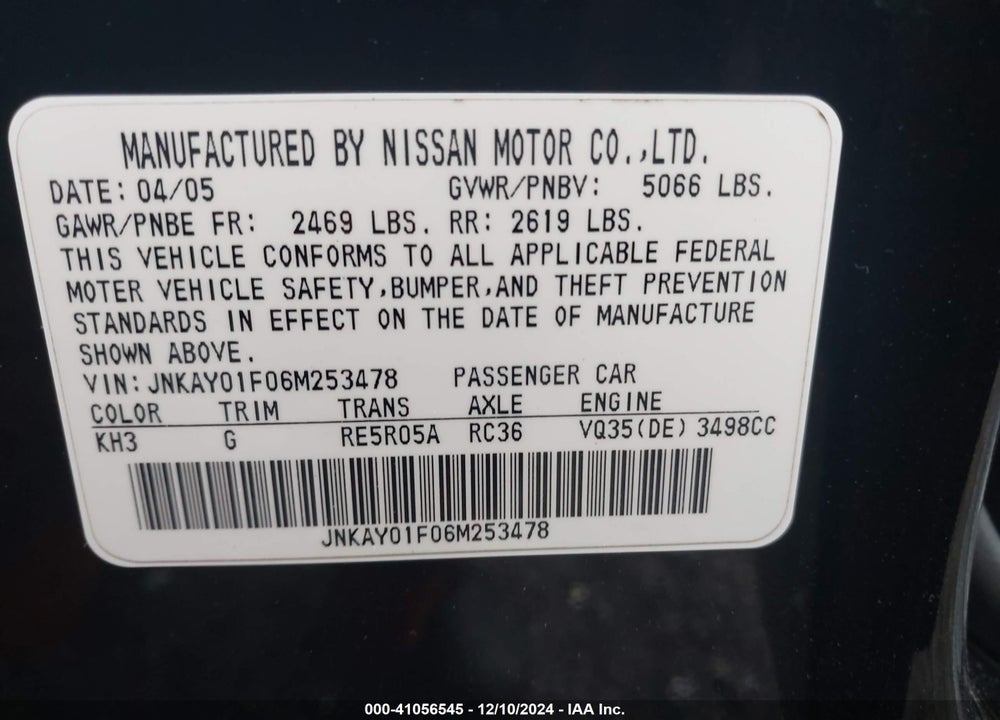 2006 INFINITI M35X VIN: JNKAY01F06M253478
