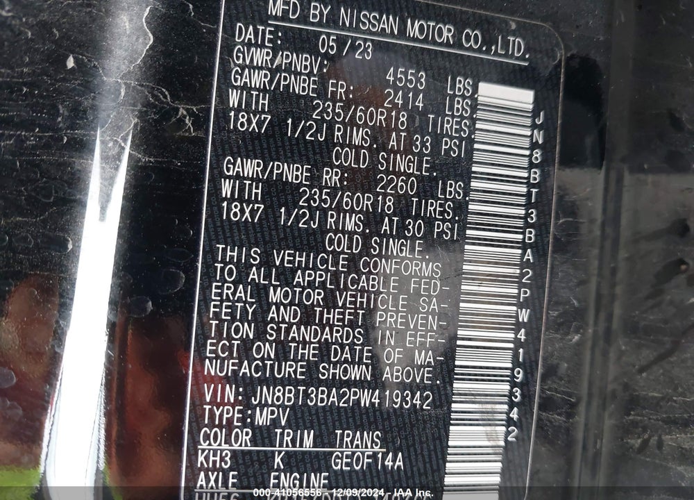 2023 NISSAN ROGUE SV FWD VIN: JN8BT3BA2PW419342