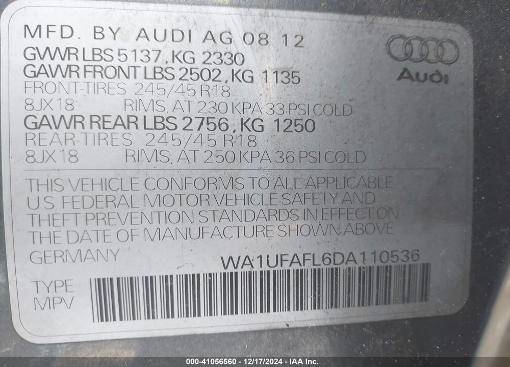 2013 AUDI ALLROAD 2.0T PREMIUM PLUS VIN: WA1UFAFL6DA110536