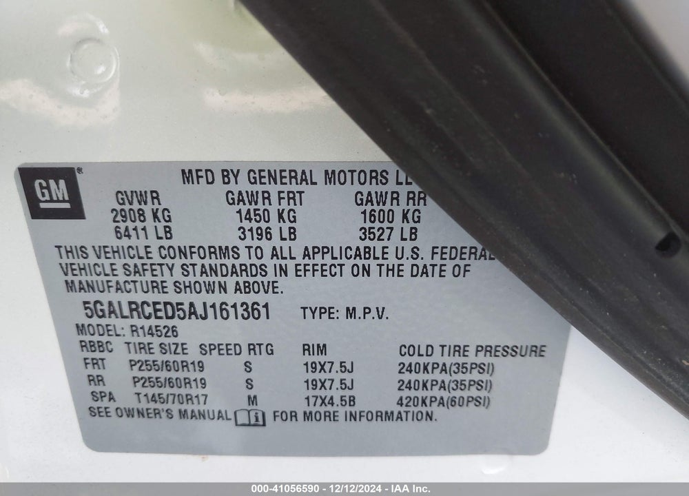 2010 BUICK ENCLAVE 2XL VIN: 5GALRCED5AJ161361