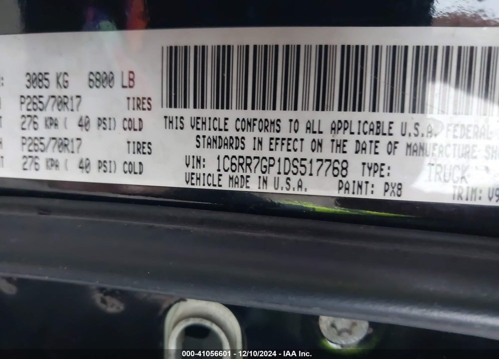 2013 RAM 1500 SLT VIN: 1C6RR7GP1DS517768