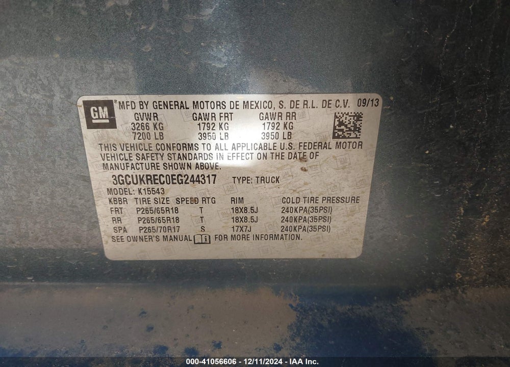 2014 CHEVROLET SILVERADO 1500 1LT VIN: 3GCUKREC0EG244317