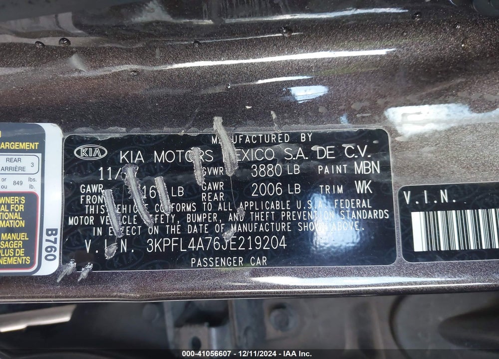 2018 KIA FORTE VIN: 3KPFL4A76JE219204