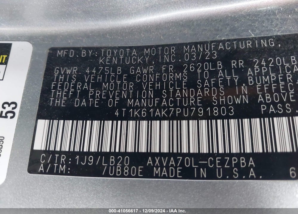 2023 TOYOTA CAMRY XSE VIN: 4T1K61AK7PU791803