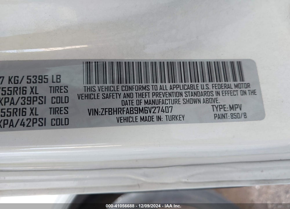 2021 RAM PROMASTER CITY VIN: ZFBHRFAB9M6V27407