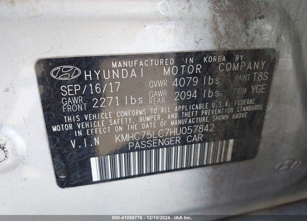 2017 HYUNDAI IONIQ HYBRID SEL VIN: KMHC75LC7HU057842