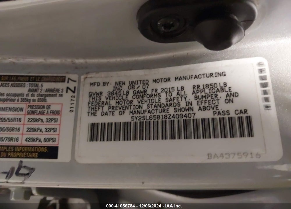 2008 PONTIAC VIBE VIN: 5Y2SL65818Z409407