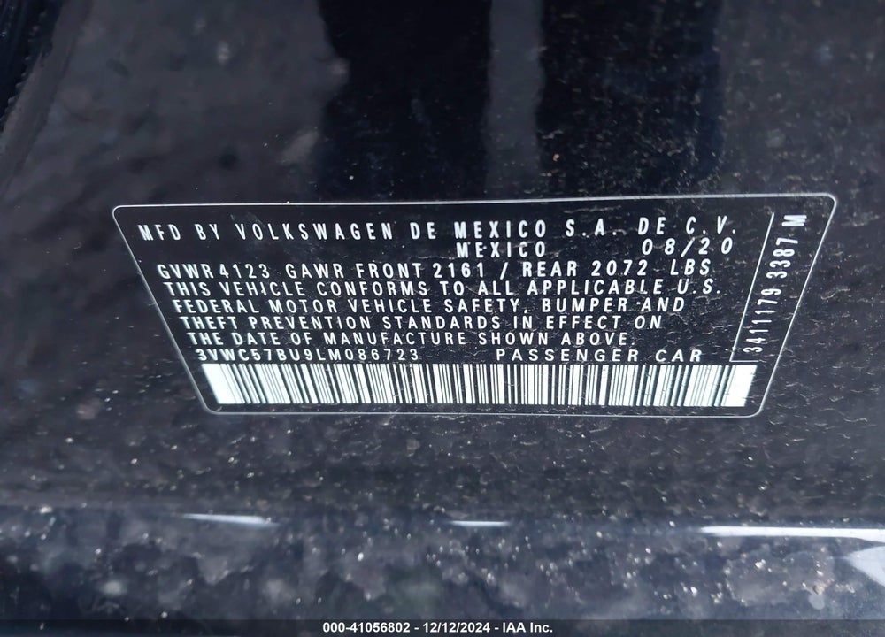 2020 VOLKSWAGEN JETTA 1.4T R-LINE/1.4T S/1.4T SE VIN: 3VWC57BU9LM086723