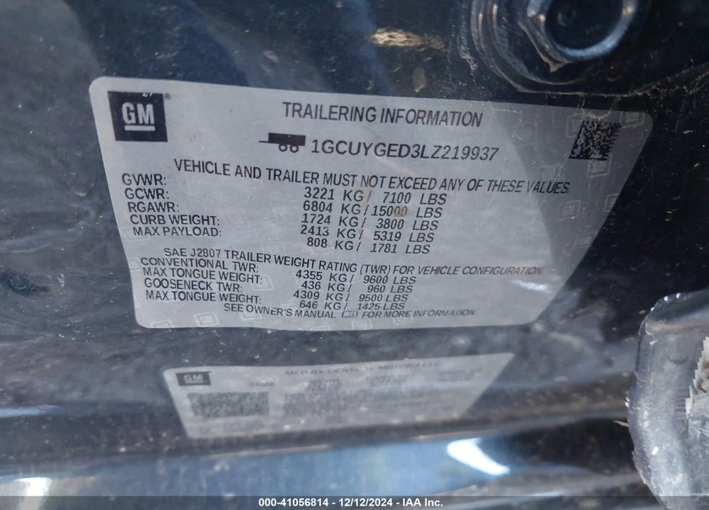 2020 CHEVROLET SILVERADO 1500 4WD SHORT BED LTZ VIN: 1GCUYGED3LZ219937
