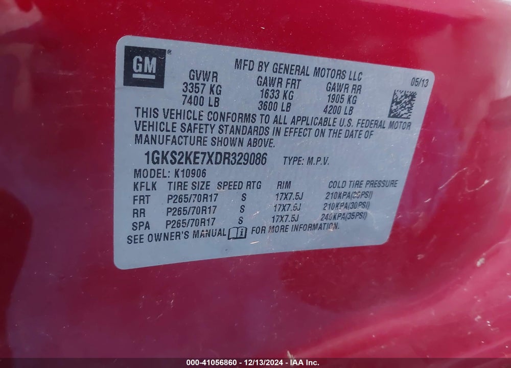 2013 GMC YUKON XL 1500 SLT VIN: 1GKS2KE7XDR329086
