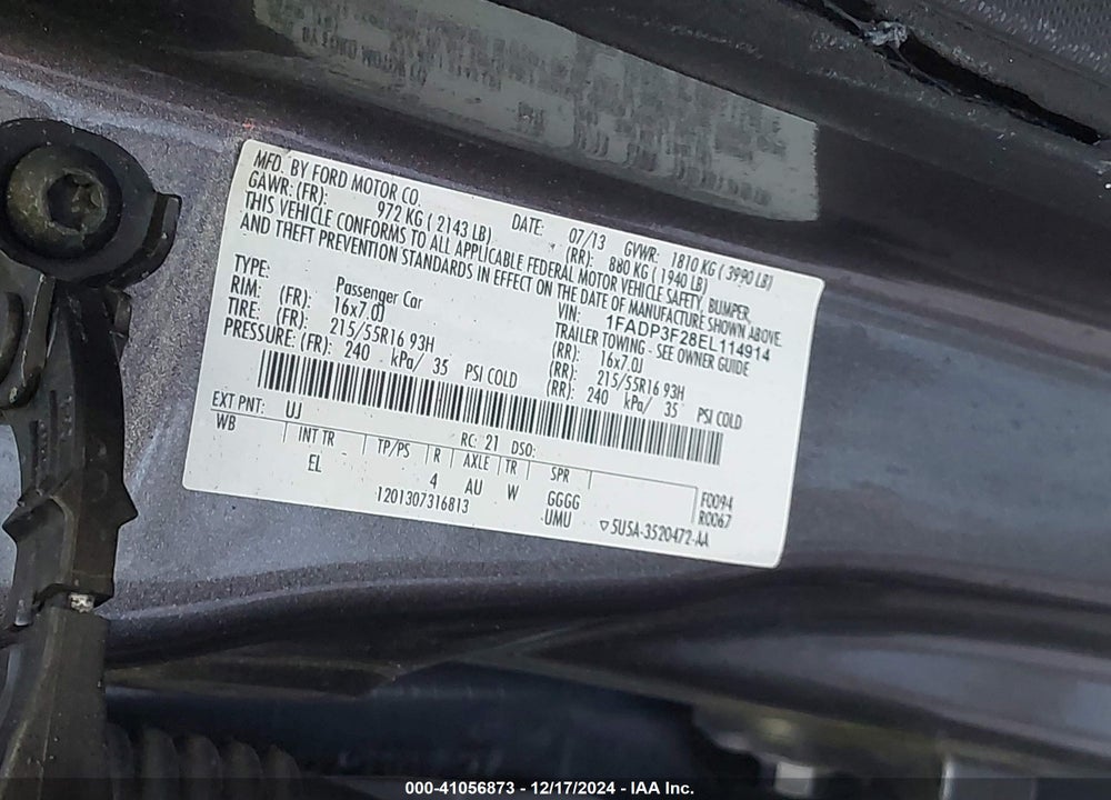 2014 FORD FOCUS VIN: 1FADP3F28EL114914