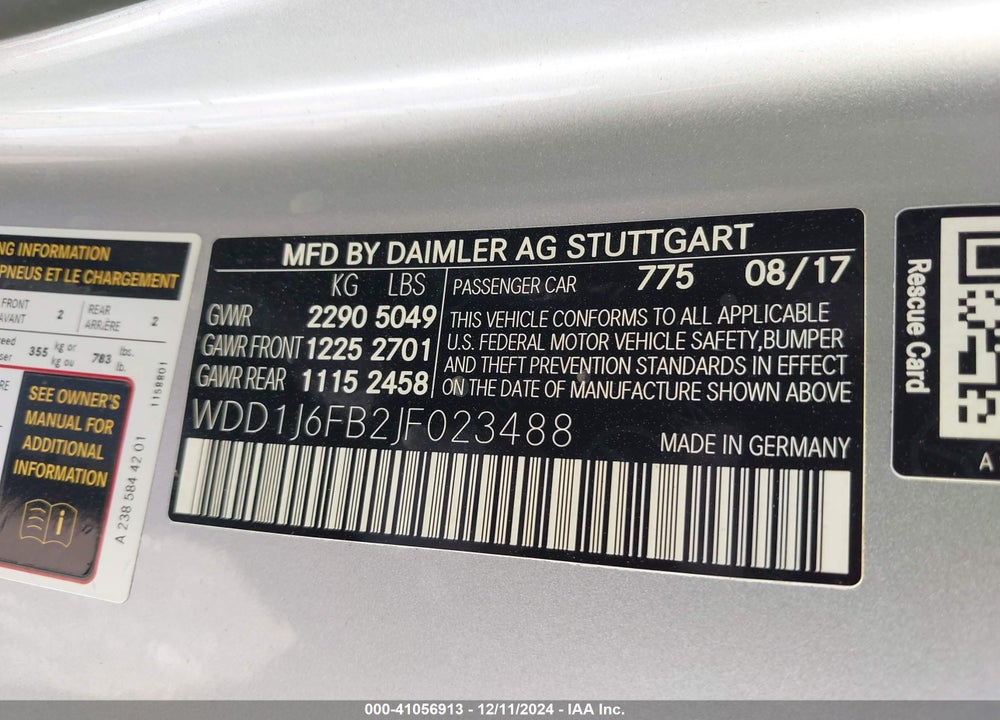 2018 MERCEDES-BENZ E 400 VIN: WDD1J6FB2JF023488
