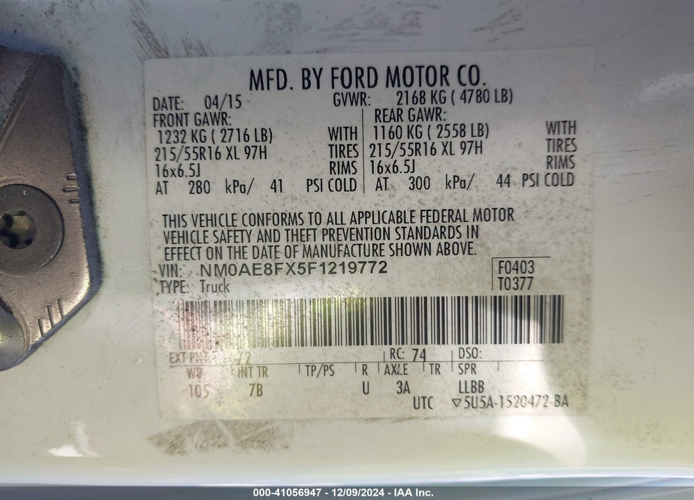 2015 FORD TRANSIT CONNECT XLT VIN: NM0AE8FX5F1219772