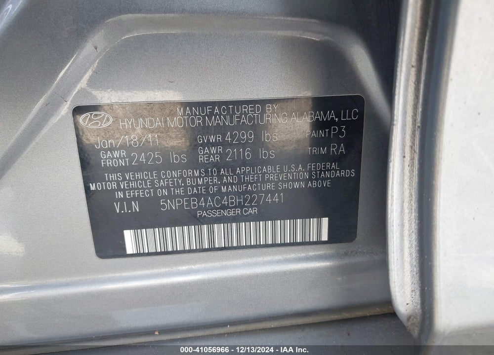 2011 HYUNDAI SONATA GLS VIN: 5NPEB4AC4BH227441