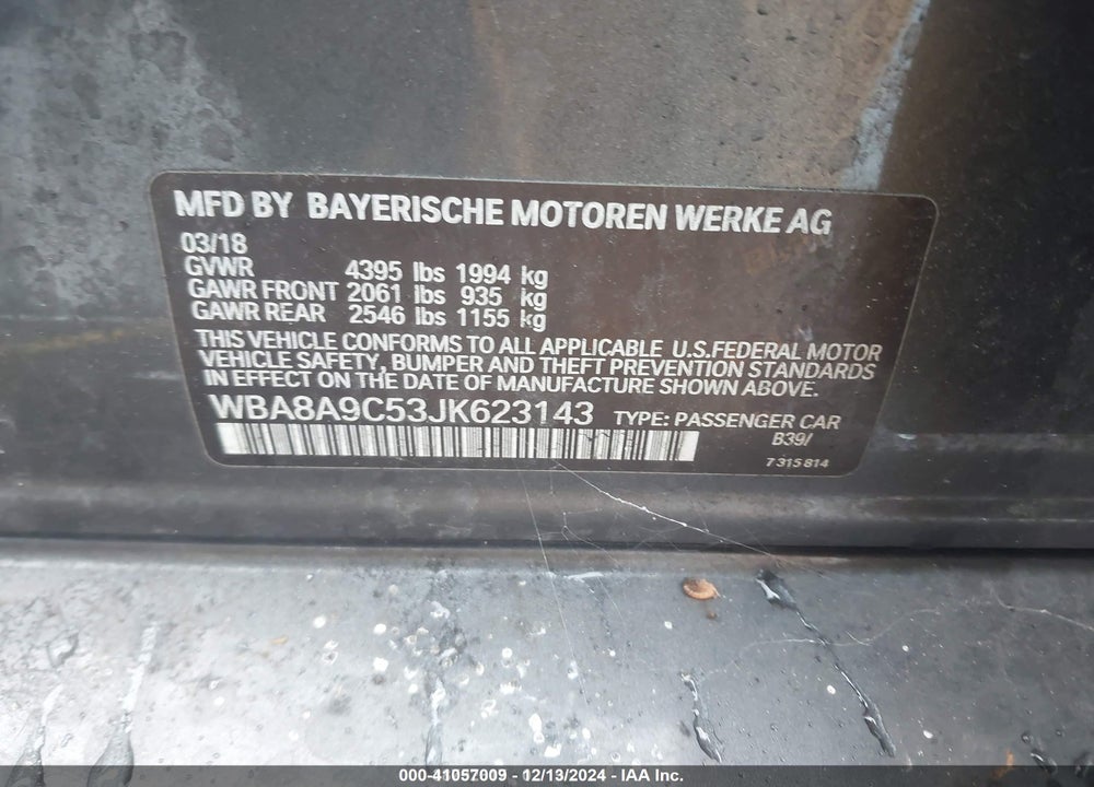 2018 BMW 3 SERIES VIN: WBA8A9C53JK623143