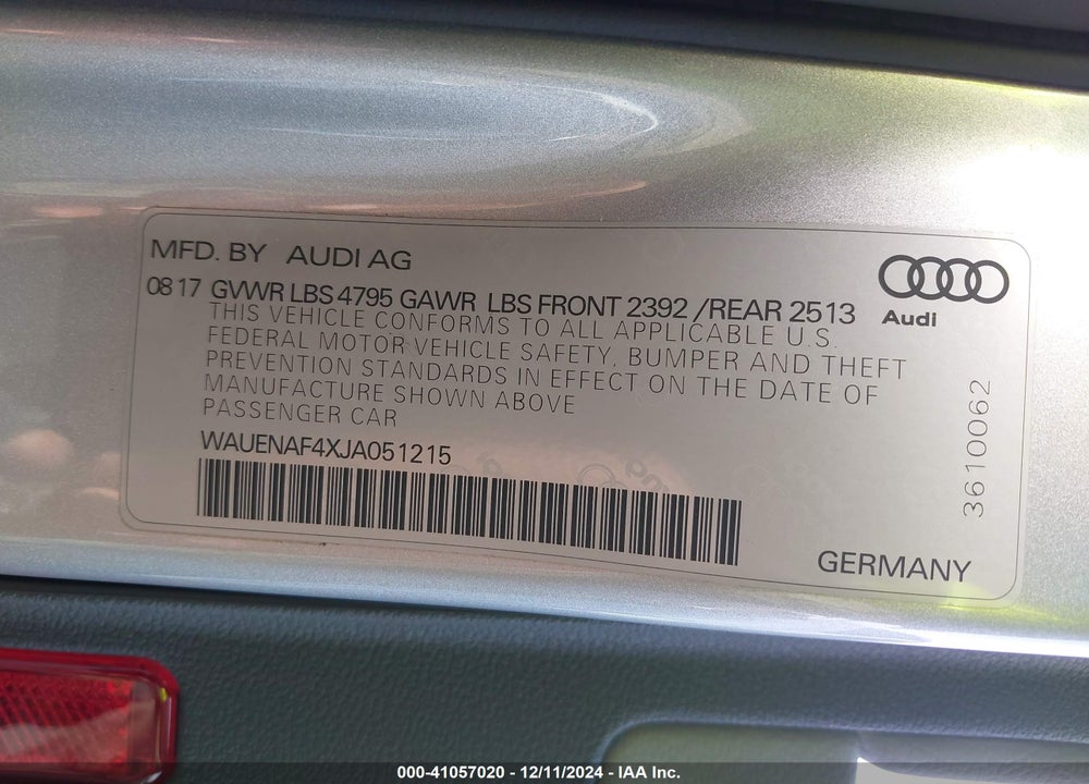 2018 AUDI A4 2.0T PREMIUM/2.0T TECH PREMIUM VIN: WAUENAF4XJA051215