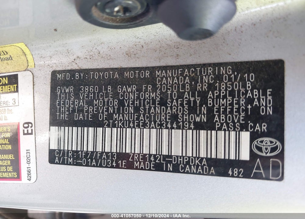 2010 TOYOTA MATRIX VIN: 2T1KU4EE3AC344194