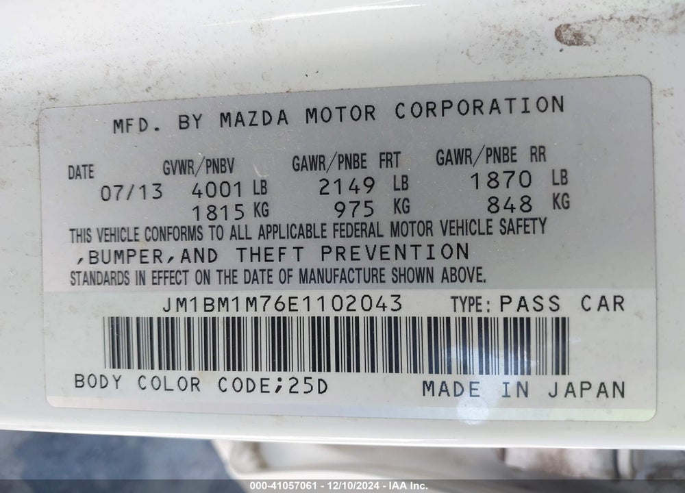 2014 MAZDA 3 I GRAND TOURING VIN: JM1BM1M76E1102043