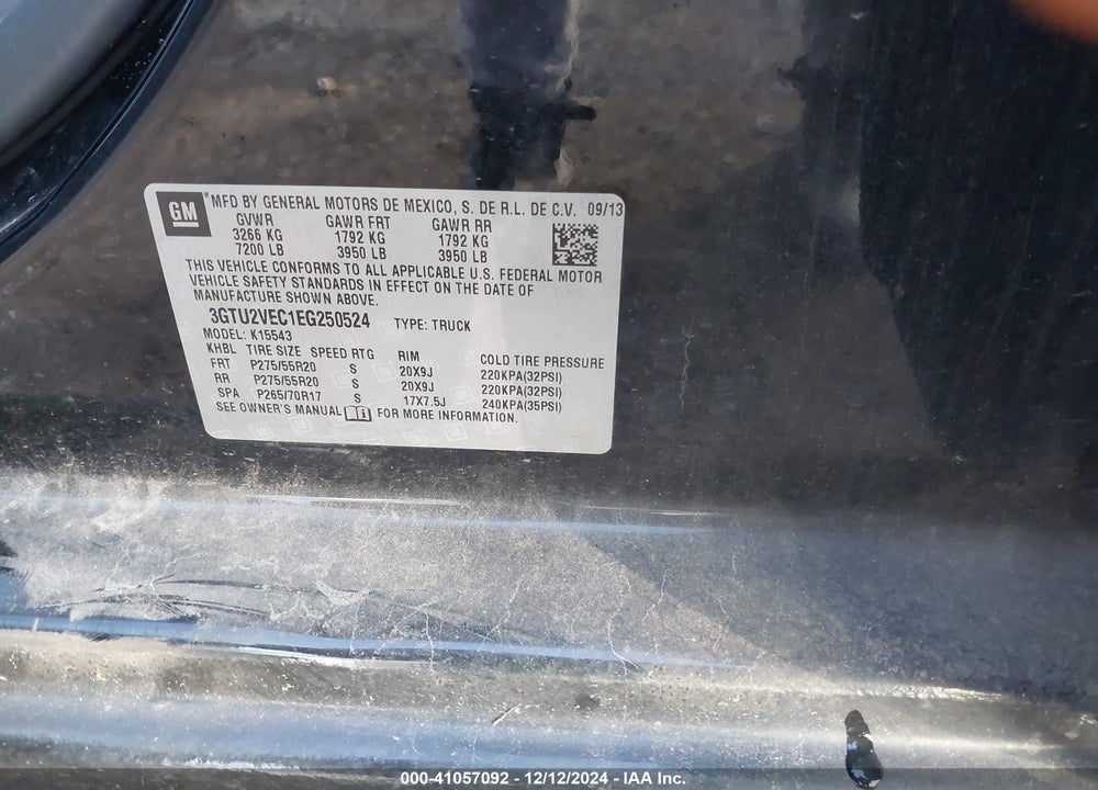 2014 GMC SIERRA 1500 SLT VIN: 3GTU2VEC1EG250524